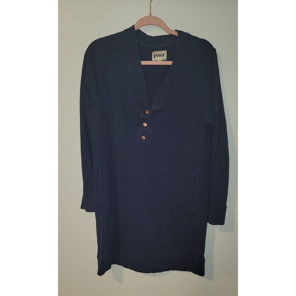 Pact Dresses & Skirts - Pact Women’s Downtime Henley Long Sleeve Organic Cotton Sweater Dress Blue Sz L